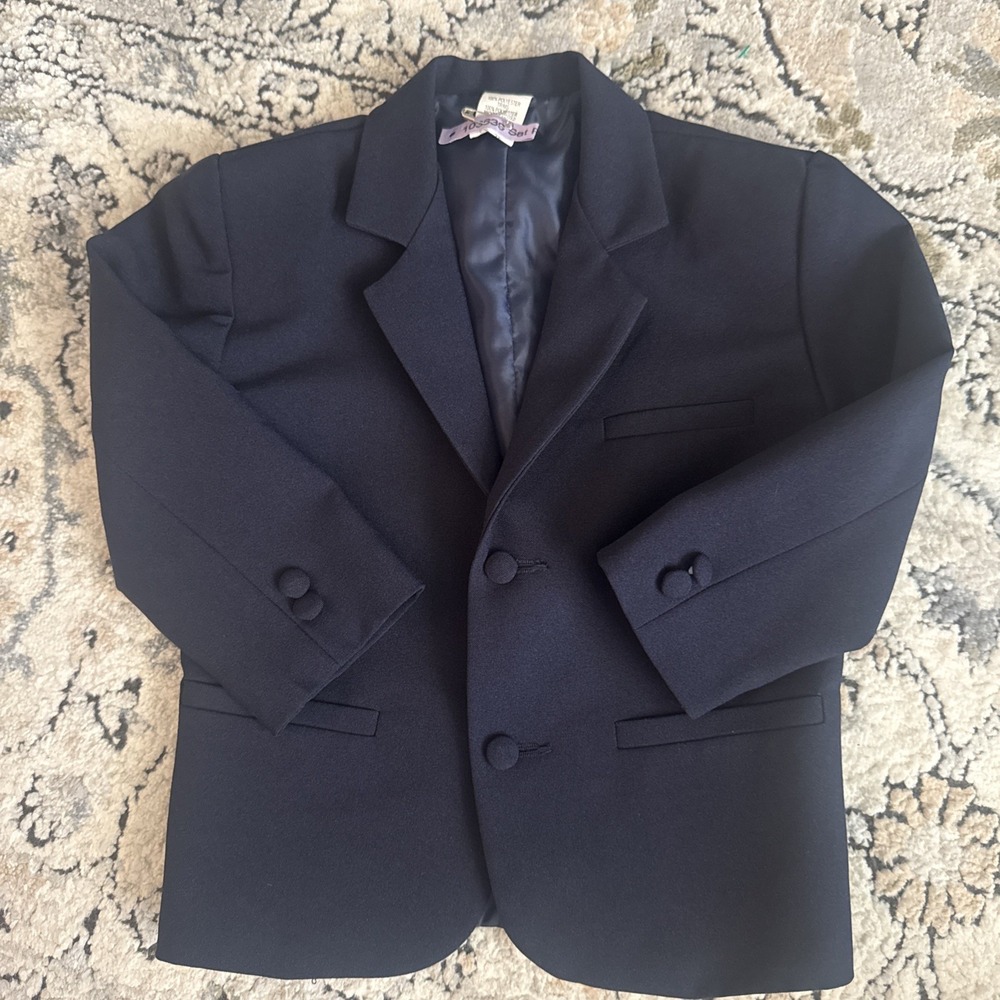 Suit Coat Sport Jacket Navy Blue 3T Baby Wedding Formal Fabric Buttons